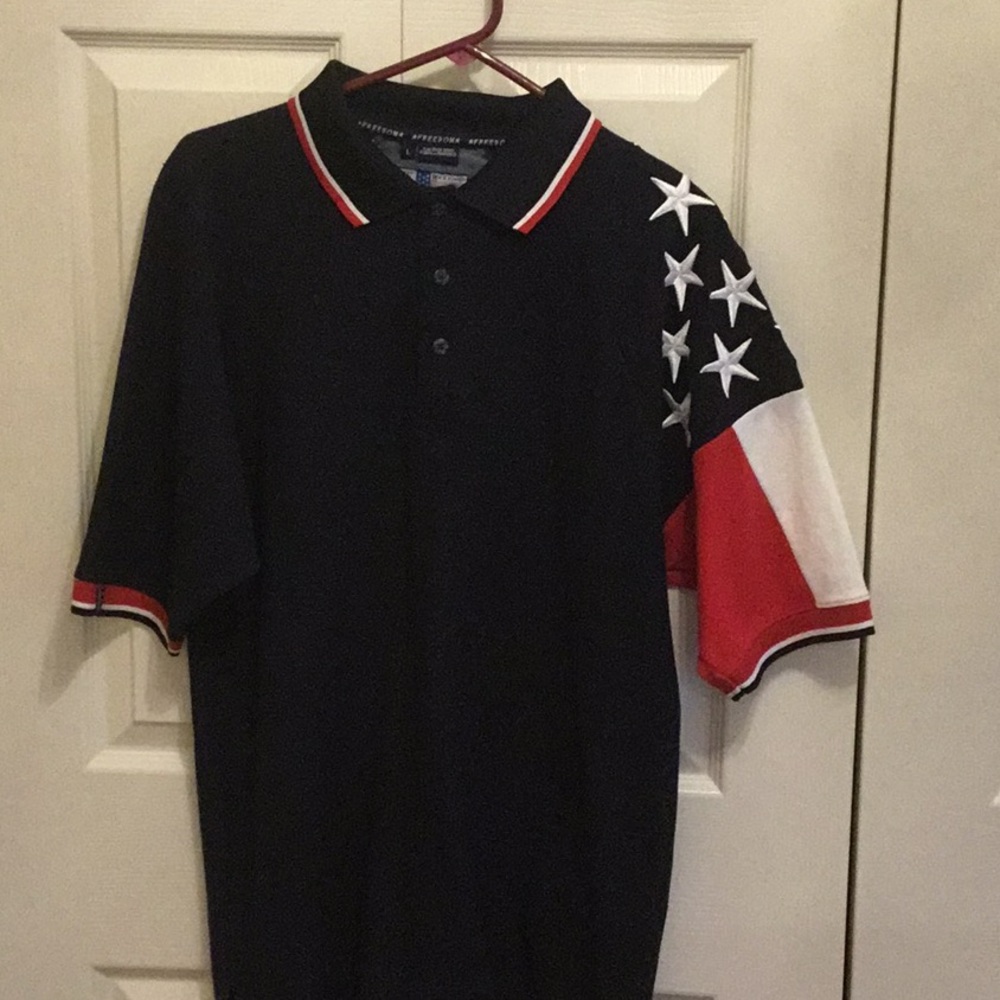 Men's Navy Polo Shirt with American Flag Sleeve